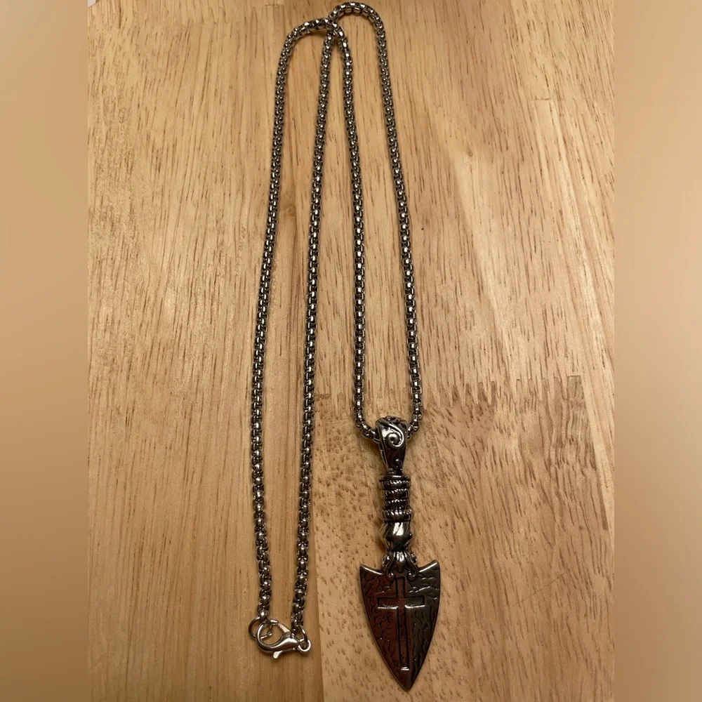 Stainless Steel Necklace with Vintage Cross Pendant